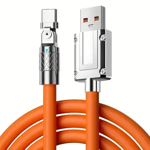 Nexillumi 60W Fast Charging Cable 180 Degree Rotating Bent Tip Wire Compatible with Type-C Android Micro Xiaomi Samsung OPPO Apple Car Chargers Gaming Liquid Silicone USB Charger Cable