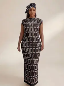 Women's Elegant All-Over Printed Robe Set, Multi-Colored Shawl Moomoo Dress + Long Headscarf Scarf Hairband, Beach Sun Protection Satin Silk