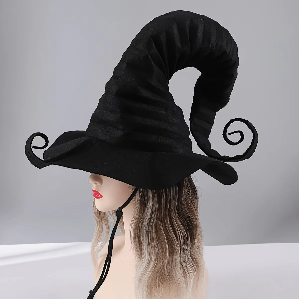 Witch Hat, Black with Wrinkled Design, Adjustable Drawstring with Sliding Knot, Suitable for Cosplay Stage Performance Halloween Carnival Decorations, Decorative Stylish Gothic-Style Hat for Anyone