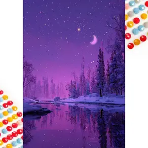 Moon & Tree & River Pattern DIY Diamond Arts Colorful Painting Kit without Frame, DIY 5D Diamond Arts Colorful Painting for Bedroom Wall Decor