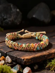 1pc Glamorous winter jewellery double-layer colorful Emperor's Pine Beaded Bracelets for mother party Christmas bijoux high quality natural stone color blocking boho bracelet Adjustable braided rope