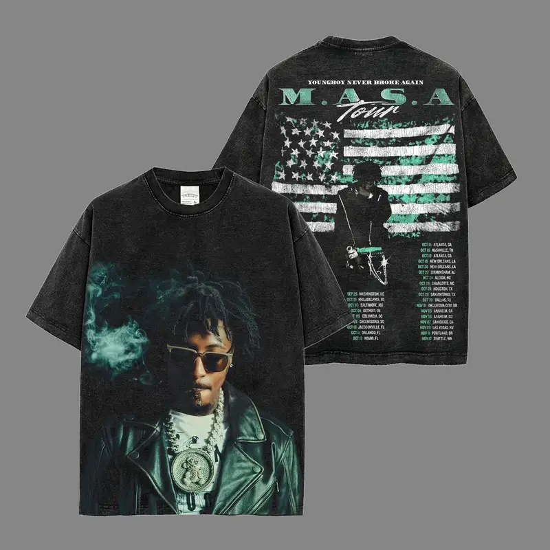 Smoke YoungBoy Never Broken Again MASA TOUR 100% Cotton Acid Wash T-Shirt, Masa Tour Shirt, Team Lil Top Shirt, 38 Baby Shirt, YB Fans T Shirt, Hiphop Merch, Streetwear Y2k Shirt Rap Fan Merch