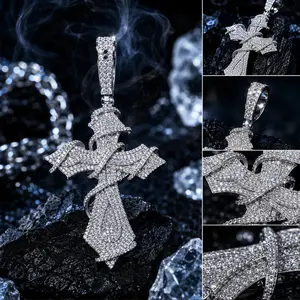 2255  Bling Wrapped Moiss Cross Pendant, Statement Hip Hop Charm, Bold & Edgy Design for Everyday Swagger