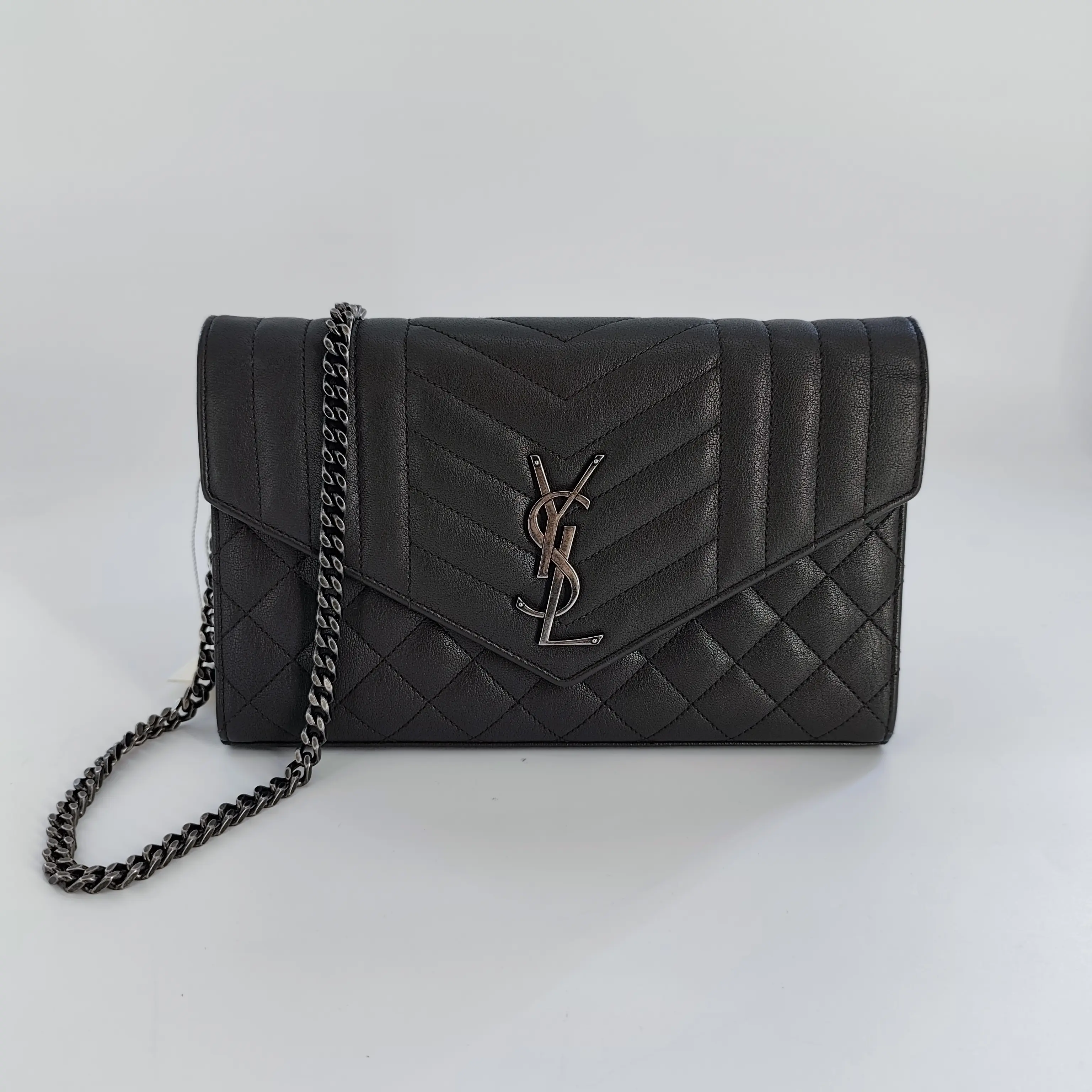 Pre-owned Yves Saint Laurent Leather Shoulder Bags Black Tri quilted Wallet on Chain Bag JV00277 NO1