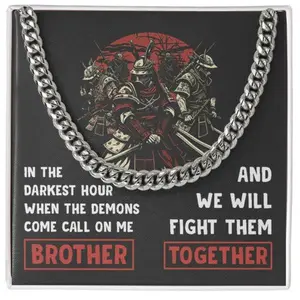 Brother Necklace, Samurai Necklace Chain Necklace For Brother We Will Fight Them Together Cuban Link Chain Necklace