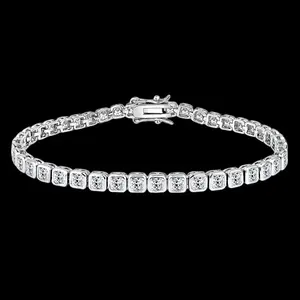 Unisex Classic 5A+ Cubic Zirconia D Color VVS Round Cut Tennis Bangle, 7in Copper Hypoallergenic Casual Elegant Bracelet, Ideal Wedding Gift for Partner