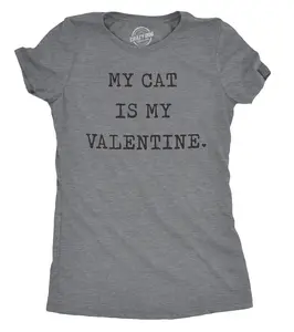Womens My Cat Is My Valentine T Shirt Cute Adorable Kitty Pet Lover Tee for Ladies Funny Womens T Shirts Cute Vintage Fashion Casual Ladies T-Shirt Gift Love Tops for Women Funny Cat Top Women's Novelty Tees Dark Grey