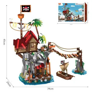 Legendary Pirate Cliffside Hideout Building Blocks 1044PCS – Pirate Cabin & Suspension Bridge Model Kit | Epic Pirate Island Display, US Stock Fast Shipping