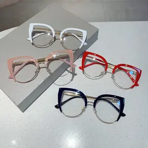 Women Oversized Cat Eye Reading Glasses Trendy Metal Half Frame Hyperopia Eyewear Men Anti Blue Light Presbyopia Eyeglasses