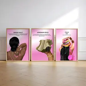 Set of 3 Black Christian Girl Wall Art, Scripture Print, Bible Verse Wall Art, Girl Room Decor, Christian Wall Print