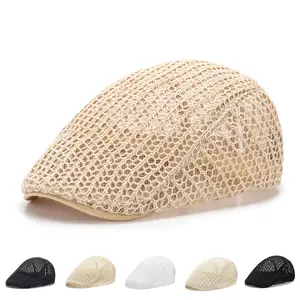 Summer Linen Knit Berets for Men and Women Solid Color Breathable Openwork Sunshade Caps Front Caps Sun Hats Ideal for Summer Outings