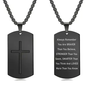 Stainless Steel Dog Tag Pendant Necklace for Men Women Religious Christian Bible Verses, Inspiring Gift