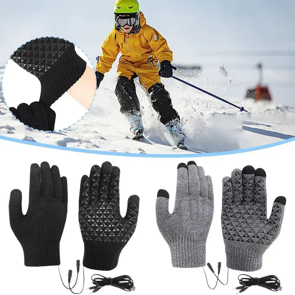 Electric USB Heated Gloves Winter Gloves Thermal Touch Screen Thermal Windproof Warm Knitted Glove Motorcycle Bicycle Gloves None