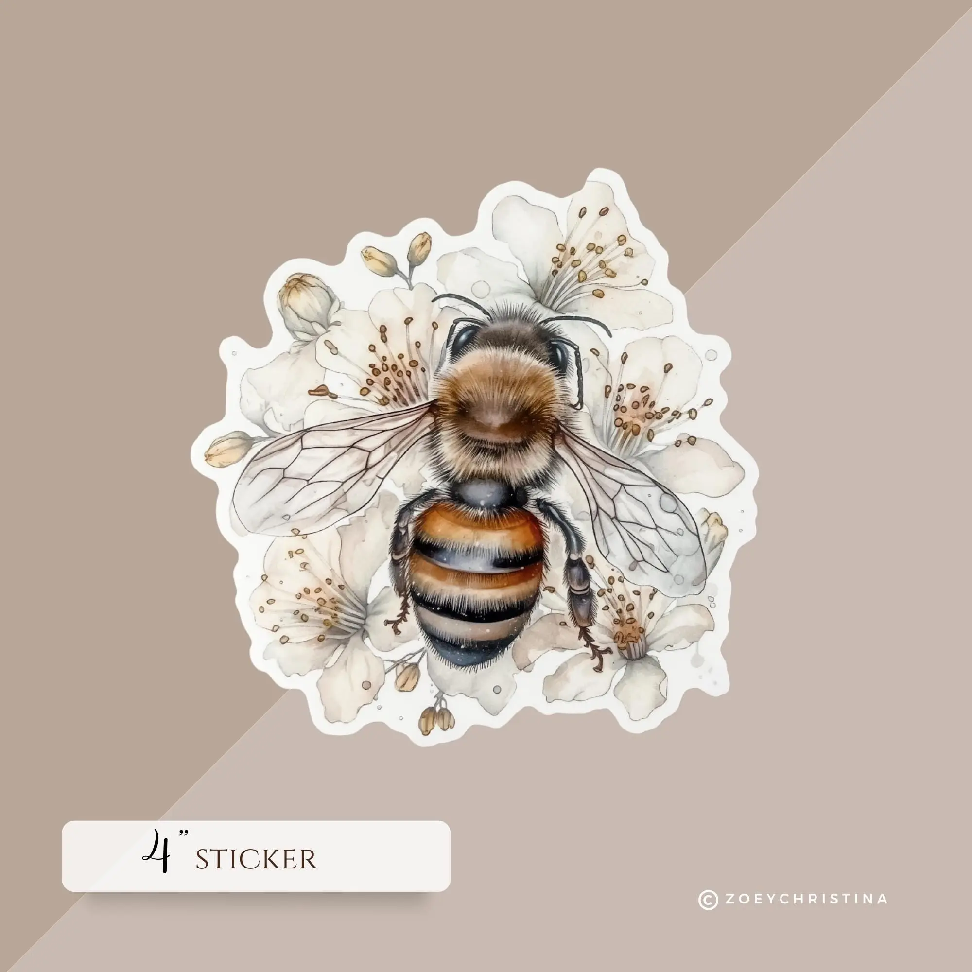 Bee Floral Vinyl Sticker – Bee Stickers for goodie bags - Bee collection Gifts - Bumblebee Waterproof & Durable - Cottagecore laptop sticker