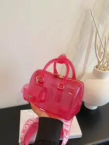 1pc Women's Jelly Boston Bag, cute and stylish summer style, small and stylish with printed shoulder straps and coin purse, suitable for beach travel, casual gatherings and summer daily life