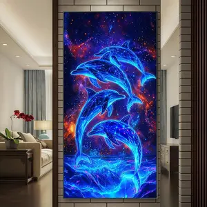 Dolphin Pattern DIY Diamond Arts Colorful Painting Kit without Frame, DIY 5D Diamond Arts Colorful Painting Kit, Wall Art Decor for Home Living Room Bedroom