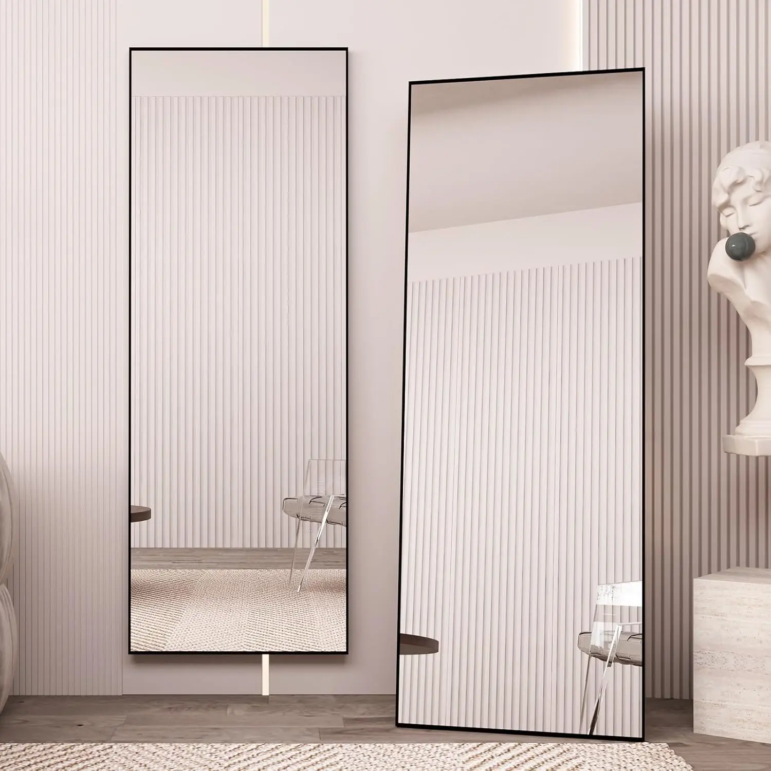 65" x 24" Full Length Mirror with Stand, Black Wall Mounting Full  Mirror, Metal Frame Full-Length Tempered Mirror for Living Room, Bedroom