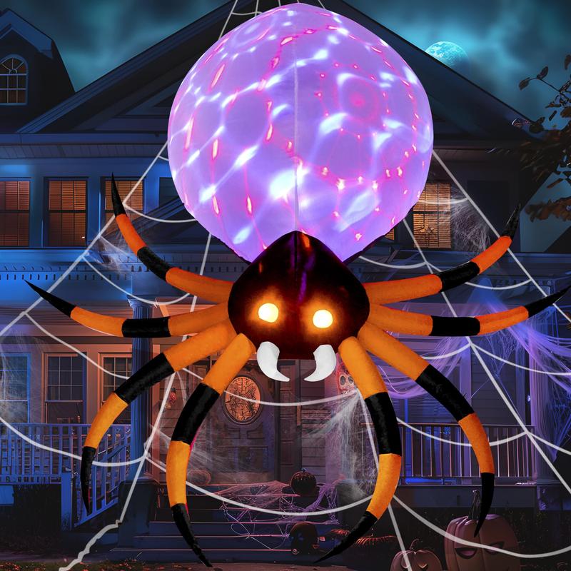 8FT Halloween Inflatable Giant Spider Outdoor Decorations, Blow Up Spider Yard Decorations with Rotating Colorful Light and Glowing Eyes for Halloween Party Lawn Garden Outside Decor Valentine's Day Gifts for Kids
