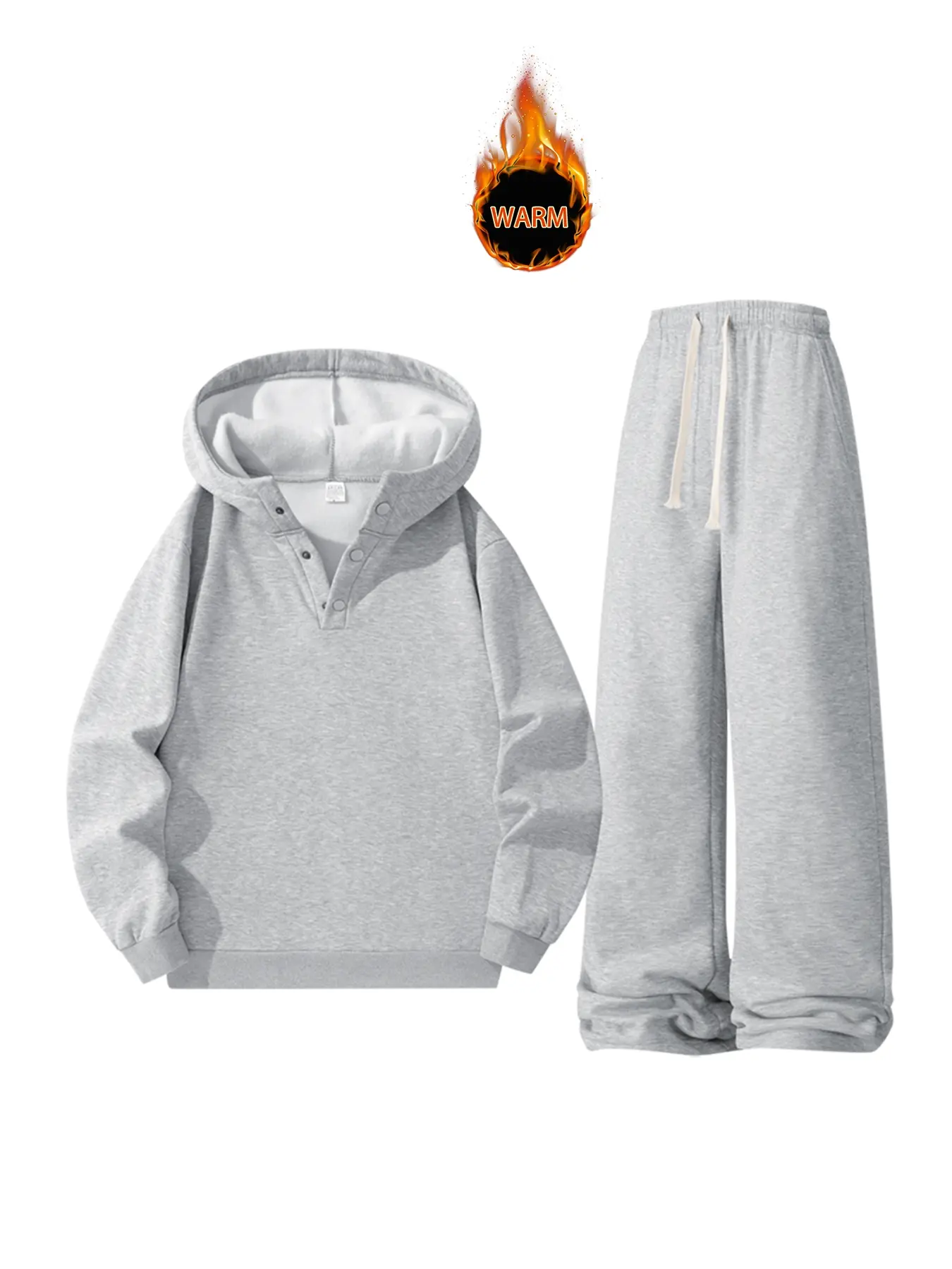 Men's Fall Winter Hooded Knit Sweatshirt Set, Warm Soft Fleece Lined, Casual Loose Fit, Ideal for Outdoor Activities & Daily Wear
