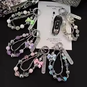Luxury Beaded Phone Charm Wristlet, Rhinestone Butterfly Aesthetic Strap for iPhone Case, Cute Y2K Bag Charm Keychain, Viral TikTok Gift for Girls Women Daily Use