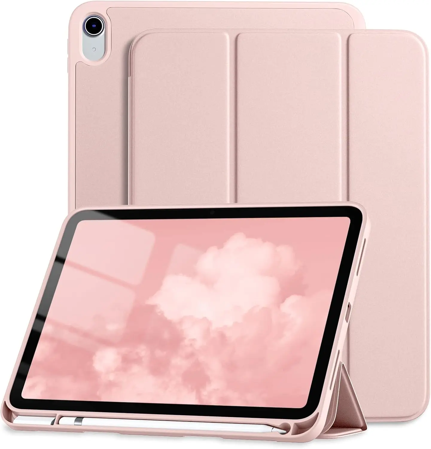 Slim Stand Ease Handheld Tablet Cover with Protector, Rose Pink Trifold Stand, Pencil Holder, Soft TPU Protection, Portable Design, Neutral Style, Compatible with 11in 2025 iPad A16 11th Gen & 10.9in 2022 iPad 10th Gen (Includes Casing)