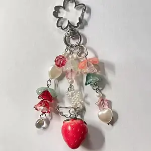 Red Pink Strawberry Bow Keychain Lightweight Sweet Y2K Charms Lovely Fruits Pendant for Backpack Aesthetic Girls Fairycore Gift