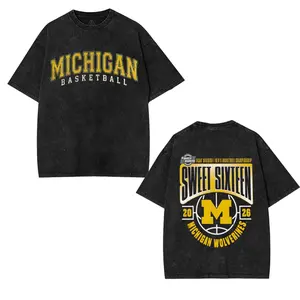 Michigan Basketball Vintage Washed T-Shirt, College Sports Graphic Tee, Retro NCAA Style Shirt, Streetwear Unisex Cotton Tee