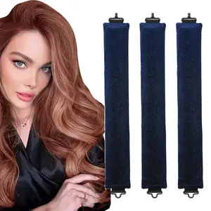 Overnight Heatless Hair Curler Blowout Rods Jumbo, Heatless Curls Satin Jumbo Flexi Rods to Sleep in,Soft Heatless Rod for All Hair Types,No Heat Overnight Sleeping Curls Styling Tools (Navy Blue)