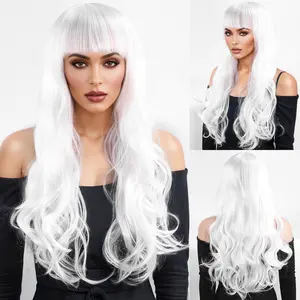 White Long Wave Cosplay Wig Synthetic Wig Girl Wig Cosplay Costume Halloween Party Wig