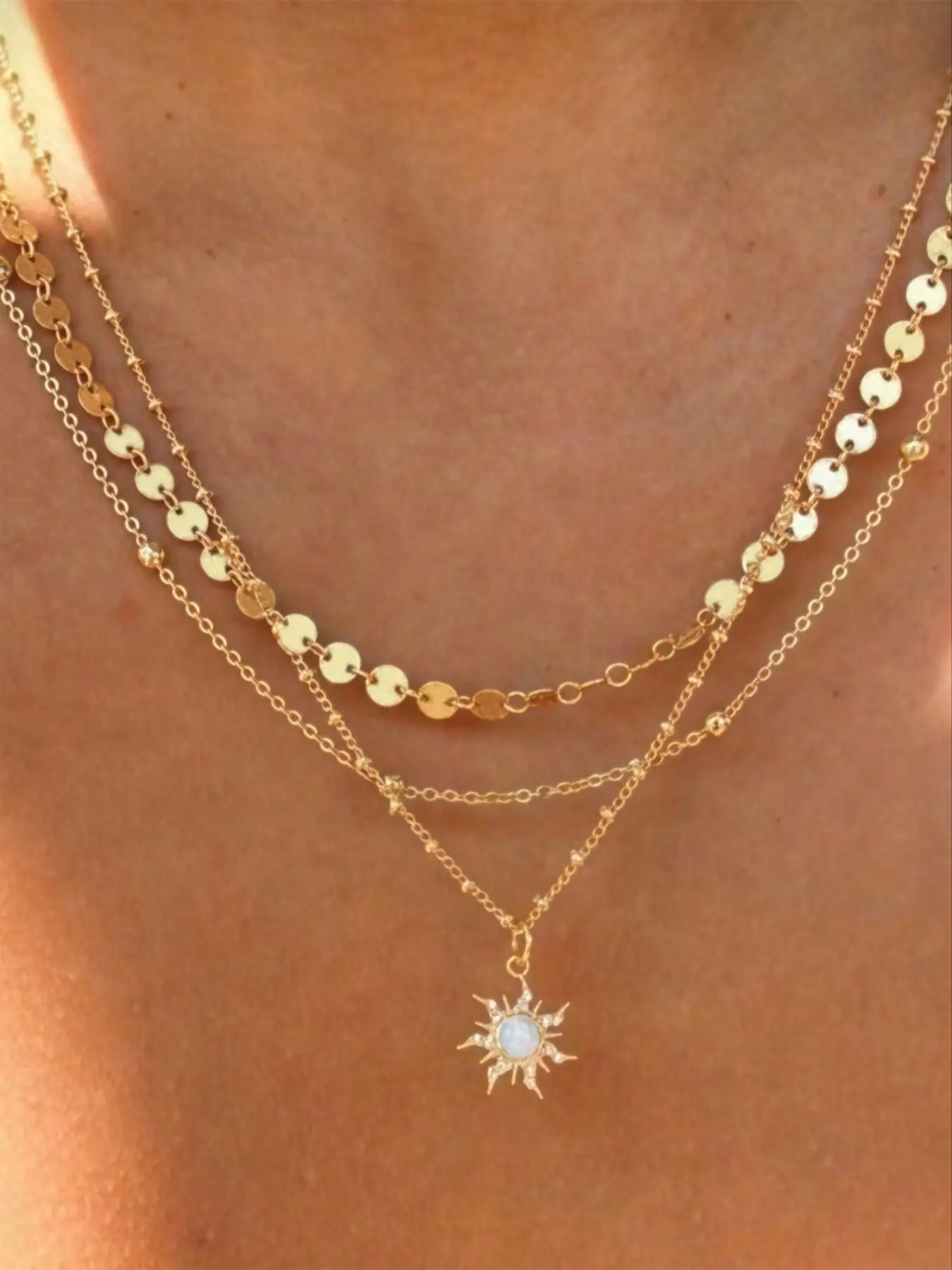 Women's Fashion Sun Pendant Necklace Set, Ideal for Daily Wear, Parties & Music Festivals, Stylish Dainty Layering Copper Chain Jewelry