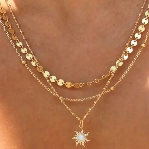 Women's Fashion Sun Pendant Necklace Set, Ideal for Daily Wear, Parties & Music Festivals, Stylish Dainty Layering, Layered Necklace