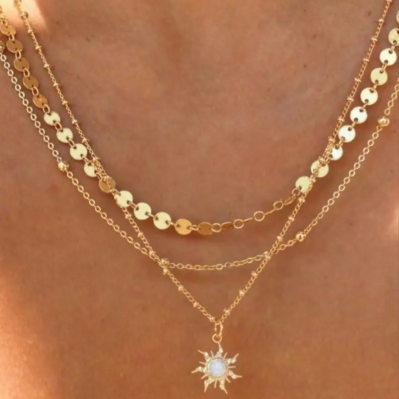 Women's Fashion Sun Pendant Necklace Set, Ideal for Daily Wear, Parties & Music Festivals, Stylish Dainty Layering, Layered Necklace
