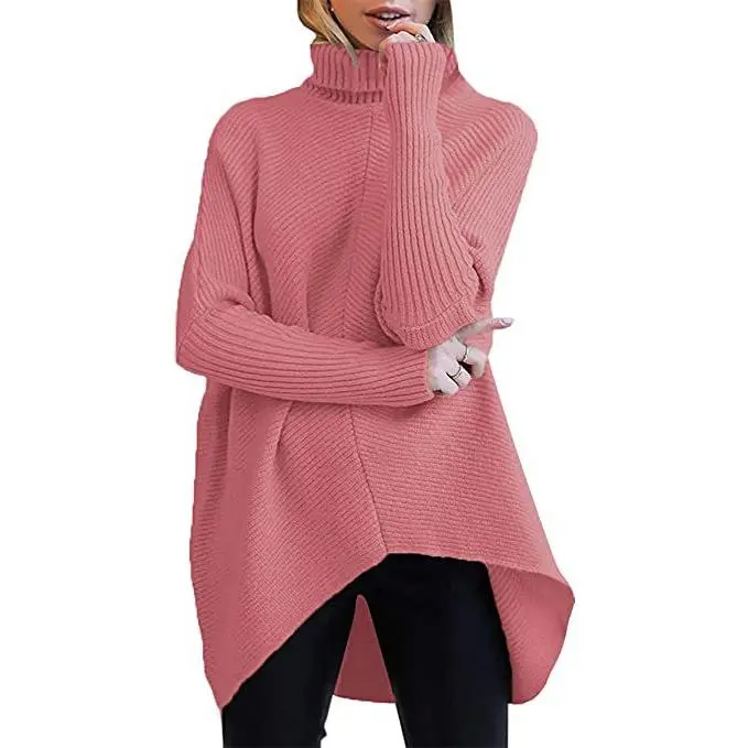 Women's oversized high neck batwing long sleeved casual and comfortable loose knit pullover sweater with waist cinching, autumn set Women's oversized high neck batwing long sleeved casual and comfortable loose knit pullover sweater with waist cinching, autumn set