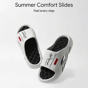 Men's Casual Solid Color Slides, Comfortable Orange and Black Non-slip Soft Lightweight Thick Bottom Slippers for Indoor Outdoor Wear, Lightweight Summer Beach Slippers for Men, Footwear Breathable Makapal EVA Slide Sandals with Massaging Footbed