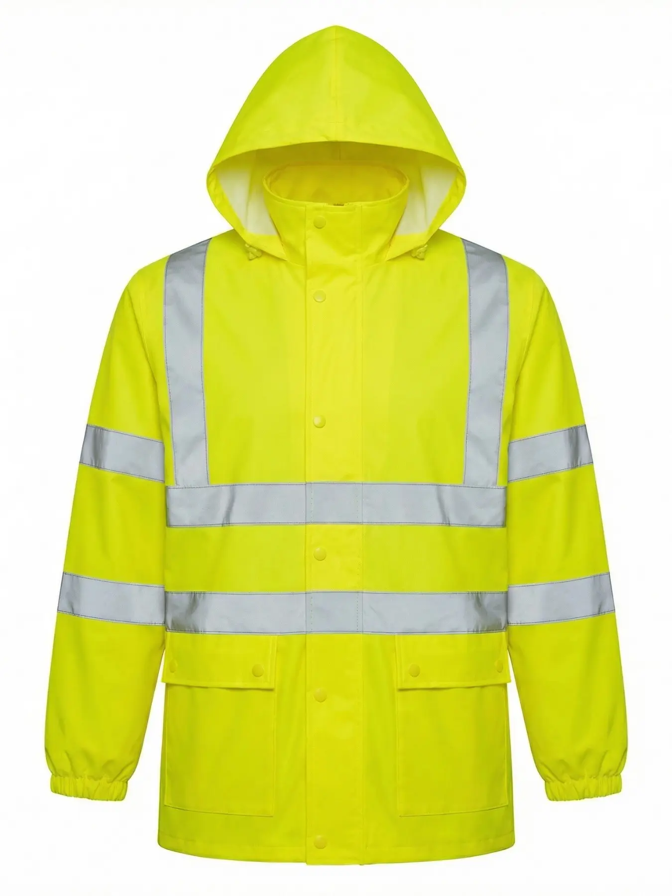 High Visibility Reflective Raincoat Jacket, Waterproof Rainproof Anti-Dirty Workwear, Foldable Storage Drawstring Cap, Ideal for Construction, Road Maintenance, Community Outdoor Work, Rainy Season
