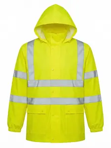 High Visibility Reflective Raincoat Jacket, Waterproof Anti-Dirty Workwear, Foldable Storage Drawstring Cap, Ideal for Construction, Road Maintenance, Community Outdoor Work