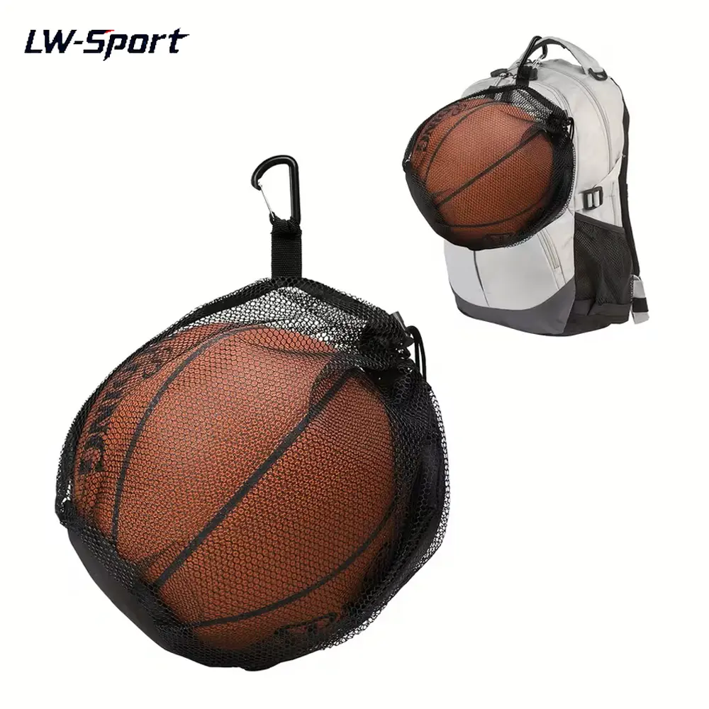 1Pc/2Pcs Mesh Drawstring Ball Bag with Carabiner & Zipper Pocket, Portable Heavy Duty Sports Ball Net Sack, Fits Size 4-7 Basketball Soccer Volleyball Water Polo, Breathable Ball Holder for Training Gym Travel(Ball not included)