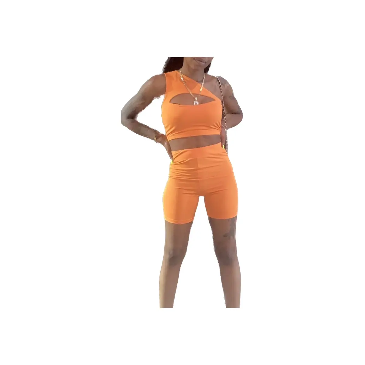 Two piece spandex set athletic everyday wear workout wear two piece shorts sets two piece outfit sets  Womenswear Basic Comfort orange two piece summer set lime Green two piece summer set orange spandex summer set lime green two piece summer set Summer