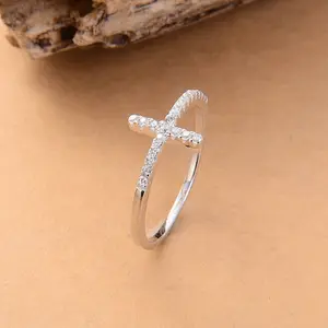Elegant Simple Cross Ring, Copper Band with Synthetic Cubic Zirconia, Anniversary Engagement Wedding Ring for Valentine's Day, Gift-Giving, All Seasons