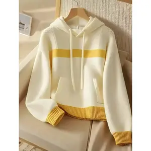 Fashionable retro lazy style knitted sweater, high-end patch hooded jacket, unique design with pocket pullover, soft and comfortable topRAIMENTRY