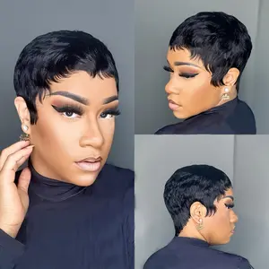 Women'S Pixie Cut Wig 100% Real| Basic Straight Style| 150% Density, 4 Inch Short Machine Made Wigs| Rose Net Cap, Glueless Comfort Fit| Ideal for African American Women
