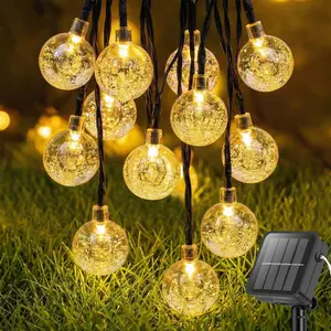 Solar String Lights for Outside, 20FT 30 LED Crystal Globe String Lights, Solar Powered Outdoor Lights with 8 Lighting Modes, Patio Hanging Lights for Garden, Camping and Party Décor Warm Whit