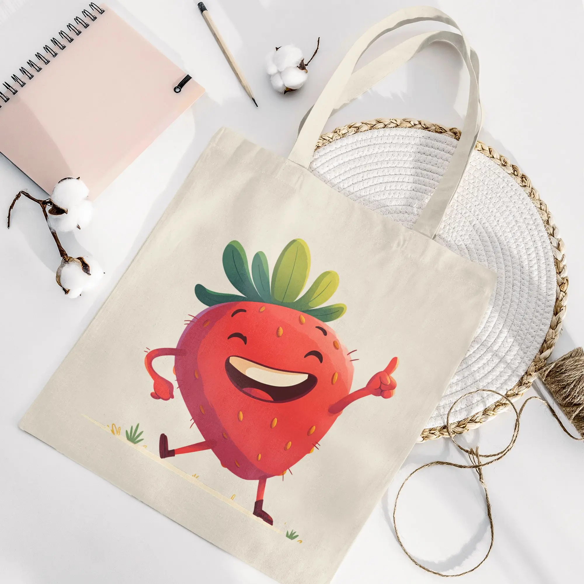 Stylish Printed Canvas Strawberry Bag -EcO.Friendly, Large Capacity Shopping Bag,Versatile Shoulder Handbag, Work BagsTote Bag