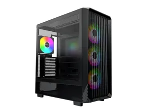 MONTECH X5- ATX Mid-Tower Gaming PC Case, High Airflow, 3x 140mm and 1x 120mm Fans Pre-installed, Glass Side Panel, Carbon Print Accents, GPU Holder Included, Black