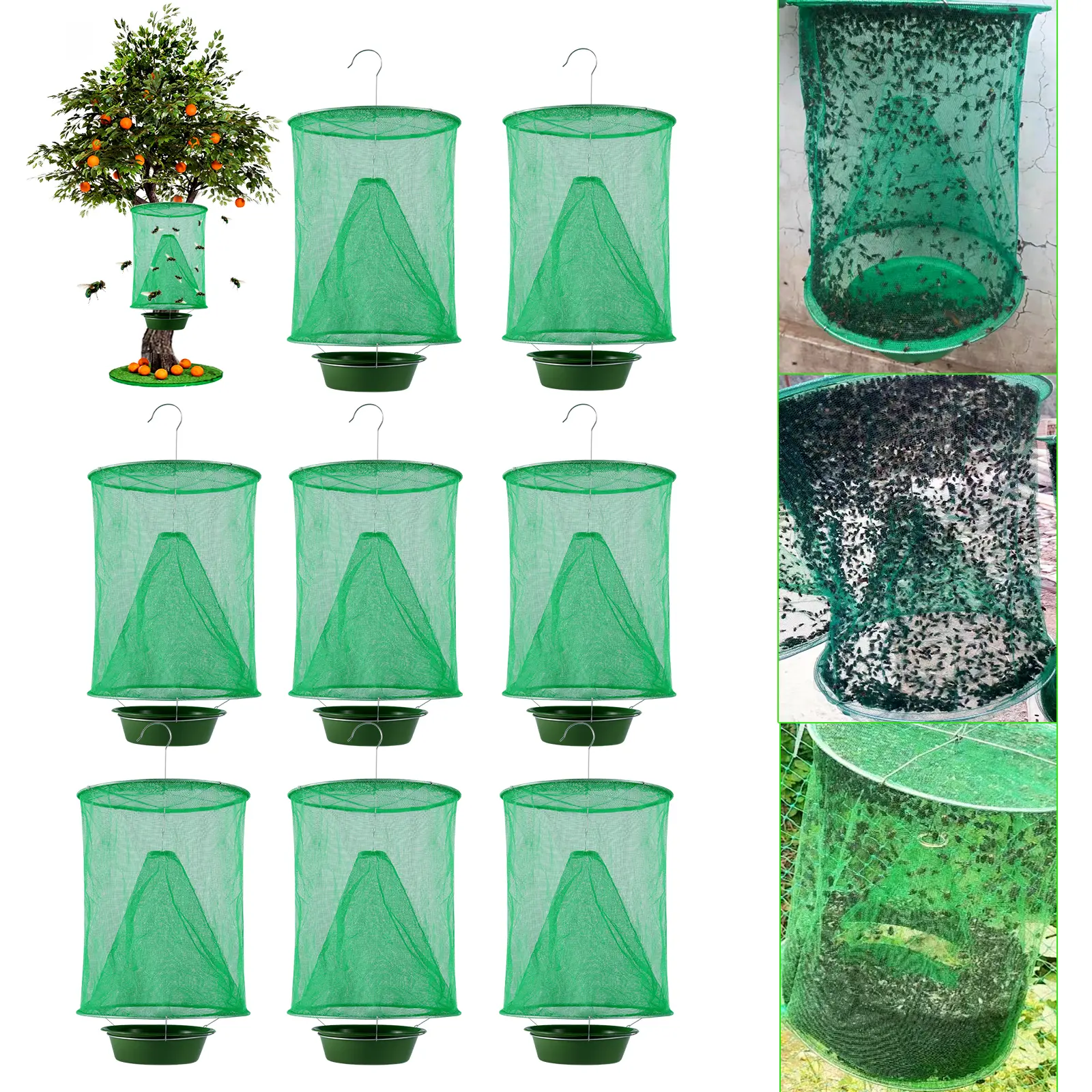 8 Packs Ranch Fly Trap - Fly Traps Outdoor Hanging 2024 Upgraded Fly Catcher,Stable Fly Trap Fly Bag Reusable Fly Traps Pest Fly Control for Family Farm Park Orchard Garden