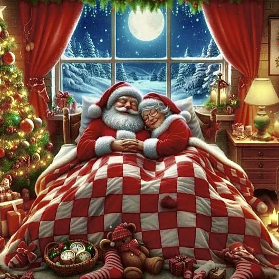 5D DIY Full Drill Round Diamond Painting - Diamond Art Kit Christmas Scene Bed. Mosaic, Canvas, Diy Craft Supplies - DIY Wall Decor, Home Wall Decoration, Perfect for Halloween, Christmas, Independence Day, Birthday, and Anniversary Gifts.