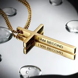 God Is First, I AM Second Men's Stainless Steel Cross Pendant Necklace, Jewelry, Double Sided, Religious Gift