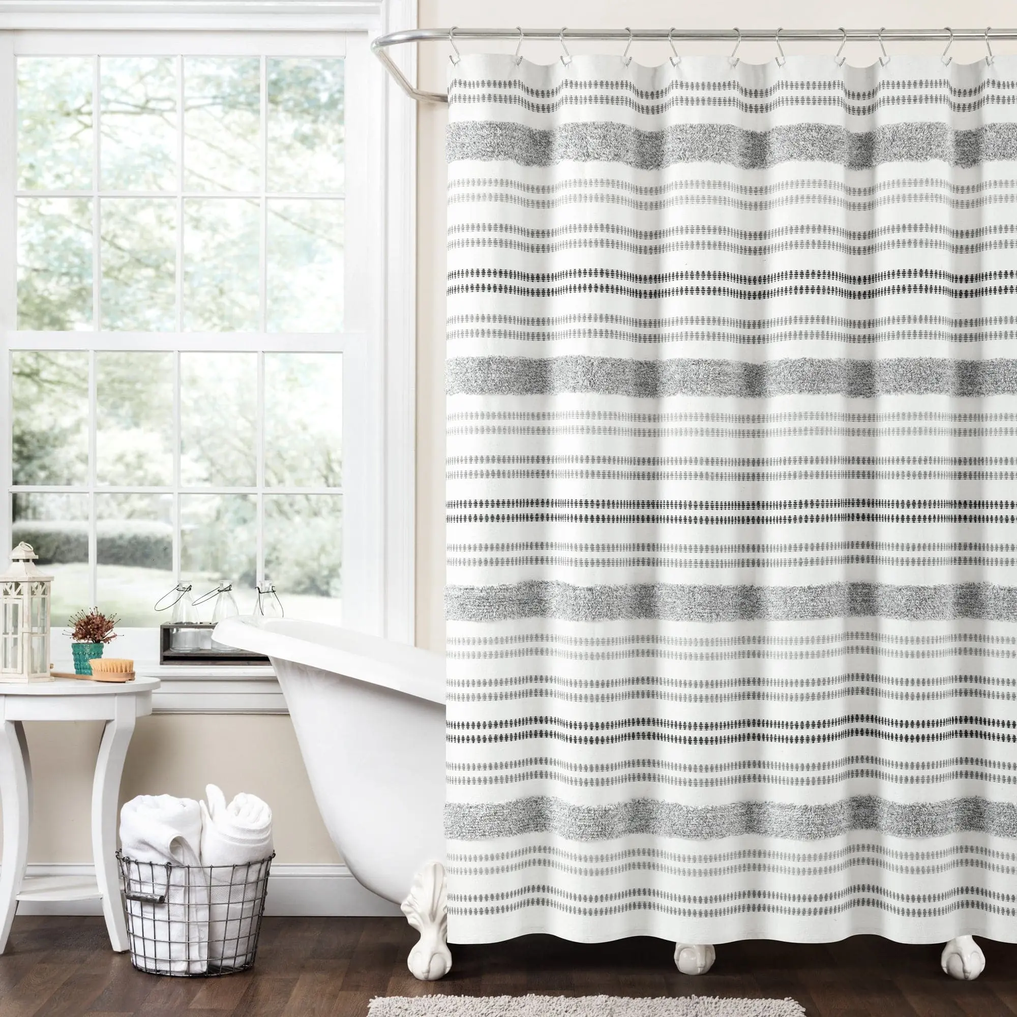 Lush Decor Modern Tufted Stripe Yarn Dyed Recycled Cotton Blend Shower Curtain Lush Decor Modern Tufted Stripe Yarn Dyed Recycled Cotton Blend Shower Curtain