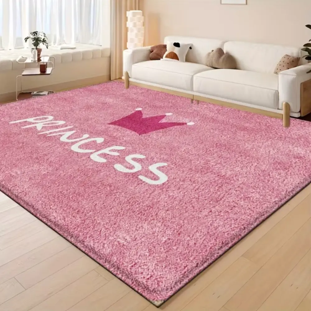 Princess Pink Crown Kids Rug, Soft Velvet Large Area Rug, Thick Non-Slip Indoor Floor Mat, Cozy Decorative Textile Carpet for Kids Room, Bedroom, Living Room Home Decor