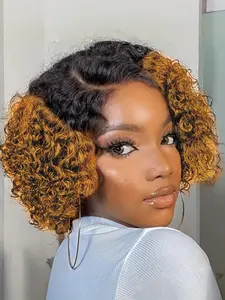 13x4 Lace Front Wig 10 Inch Human Hair, Short Bob Jerry Curly Pixie Cut, Natural Curly Wave, Short Hair Wig for Women, Natural Looking Wig, Deep Curly Wig